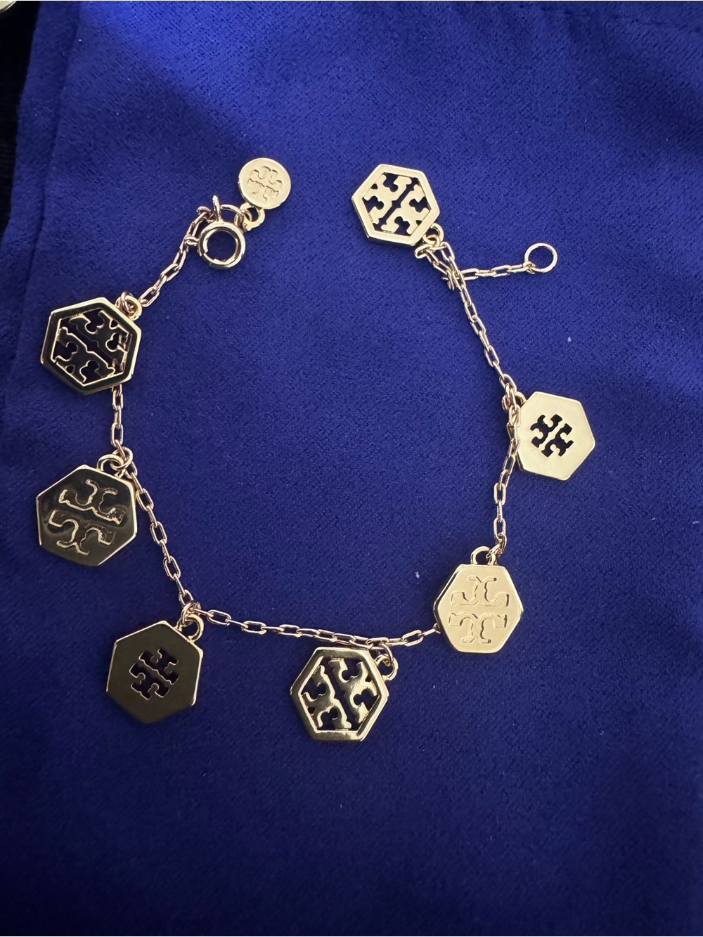 Tory Burch Gold Hexagon Logo Charm Bracelet